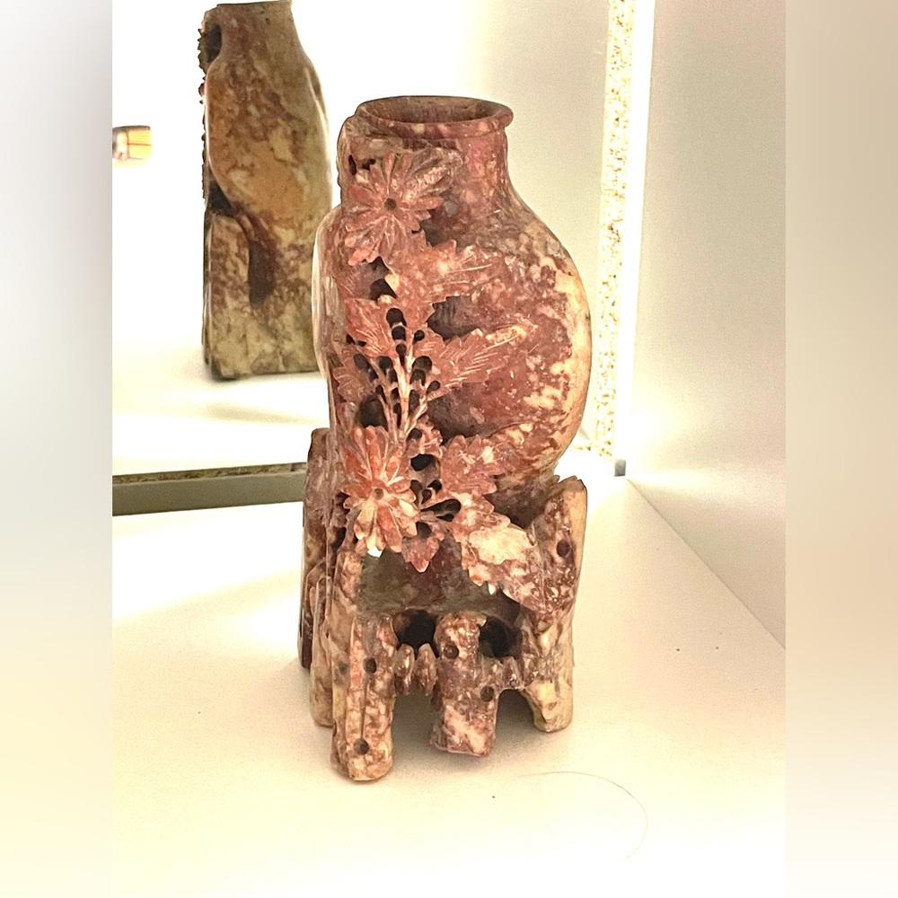 Vintage Soap Stone Carved Floral Vase